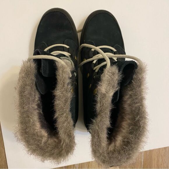 Sorel Explorer II Joan short flat Boots Black fur lined lace up leather suede 9 - Picture 11 of 12